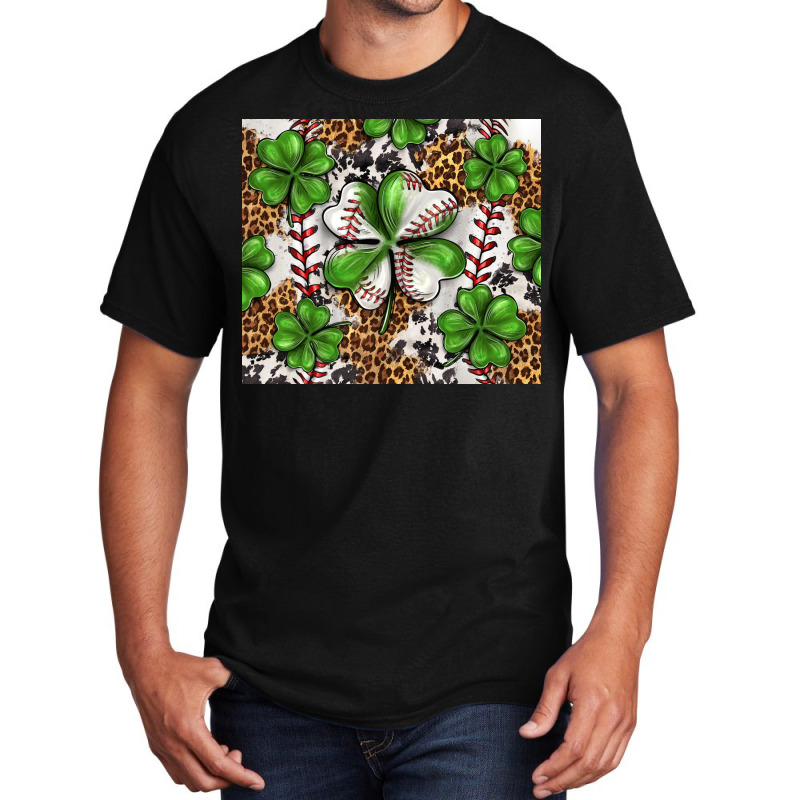 Baseball St. Patrick's Day Clovers With Leopard Tu Basic T-shirt by enoddigitalart@gmail.com | Artistshot