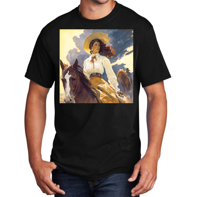 Young Girl A White Dress Riding A Horse Basic T-shirt by TheDol | Artistshot