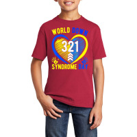 Blue Yellow Heart 21 World Down Syndrome Awareness Basic Youth T-shirt | Artistshot