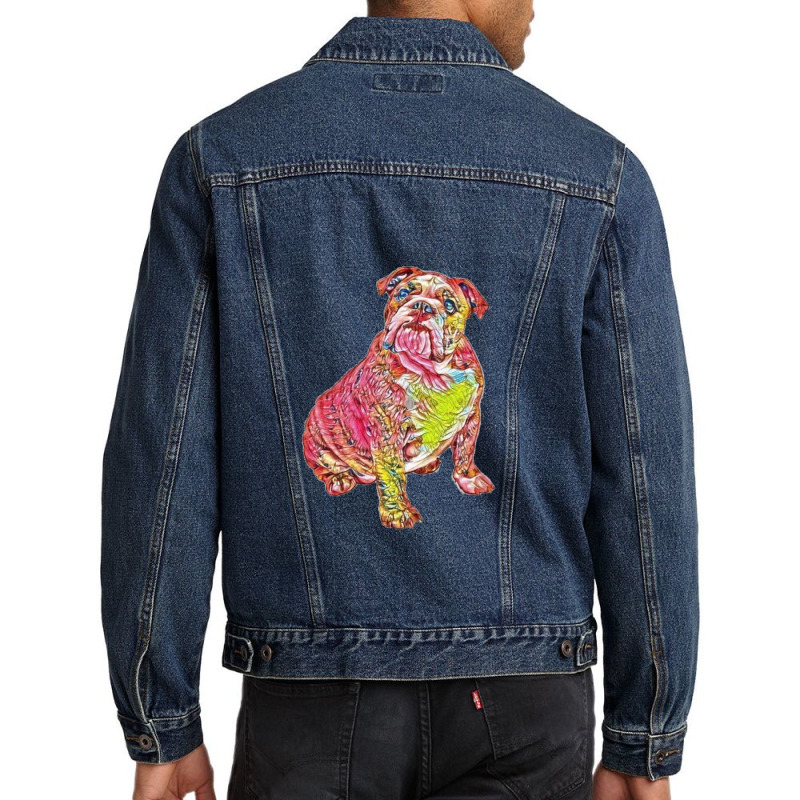 A Cute Bulldog Sitting And Lo Men Denim Jacket | Artistshot