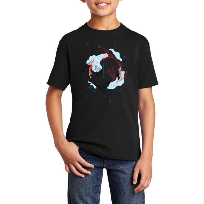 Koi Circle Line Art Aesthetic Basic Youth T-shirt | Artistshot