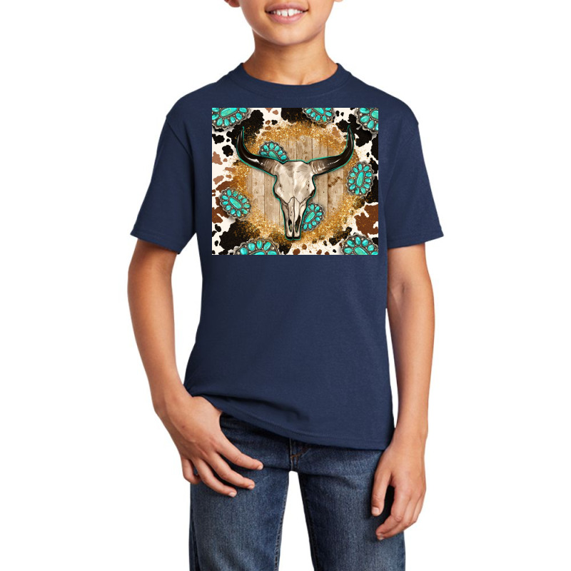 Western Bull Skull Wit Cowhide And Gemstone Basic Youth T-shirt | Artistshot