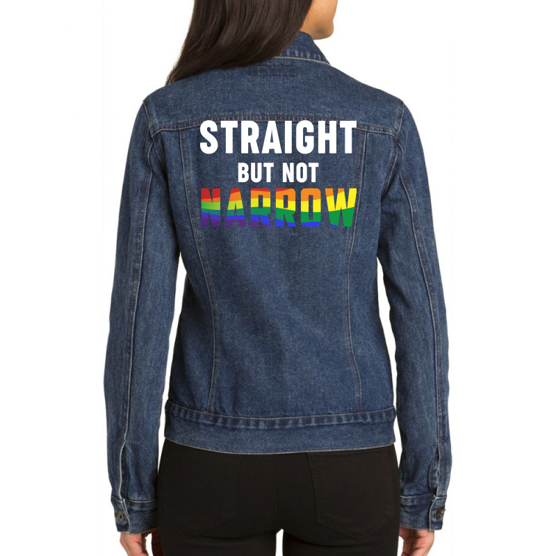 Rainbow Month Lgbtq + Ally Straight But Not Narrow Ladies Denim Jacket by declangreenwood | Artistshot