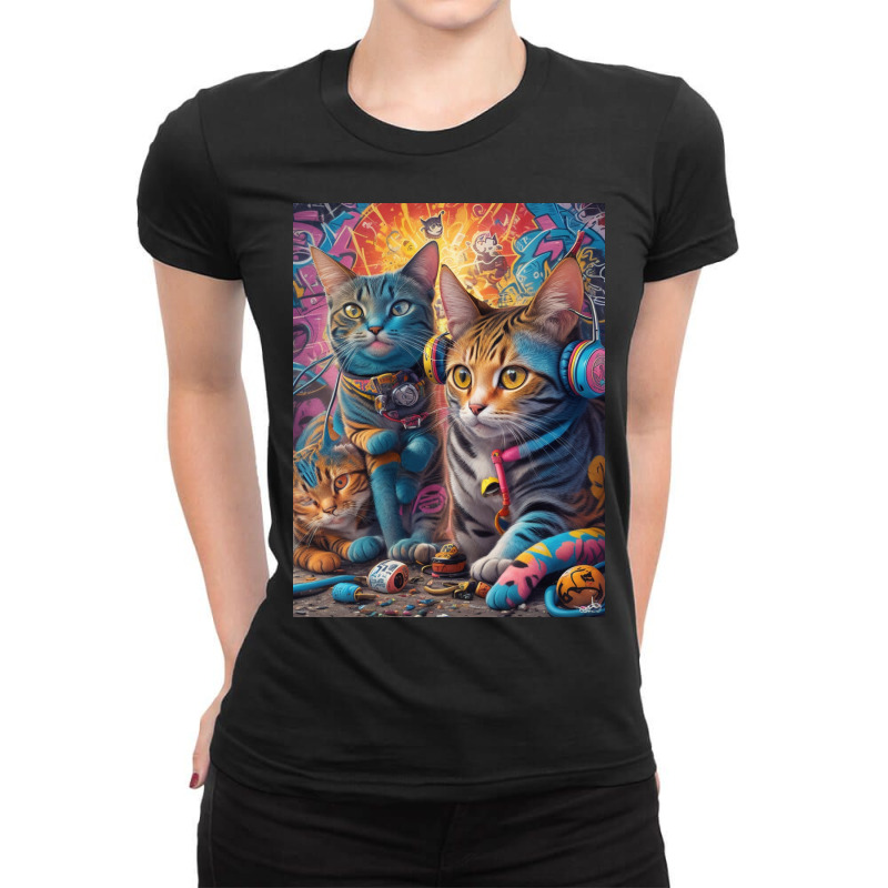 Cats Headphone Ladies Fitted T-Shirt by squall | Artistshot