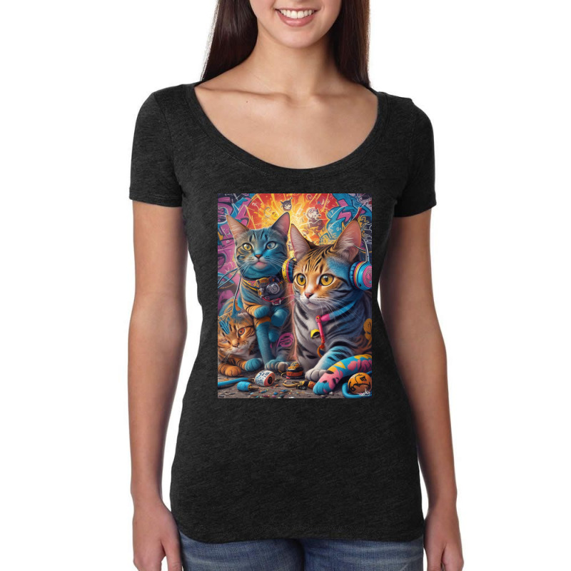 Cats Headphone Women's Triblend Scoop T-shirt by squall | Artistshot