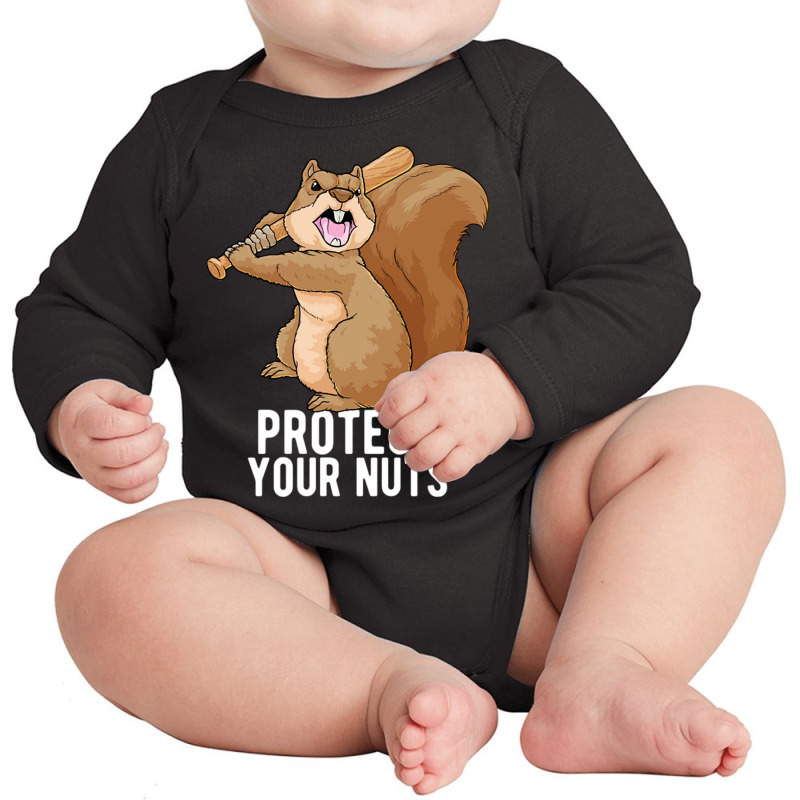 Angry Squirrel Protect Your Nuts Animal Pun Funny Long Sleeve Baby Bodysuit by Ziz | Artistshot