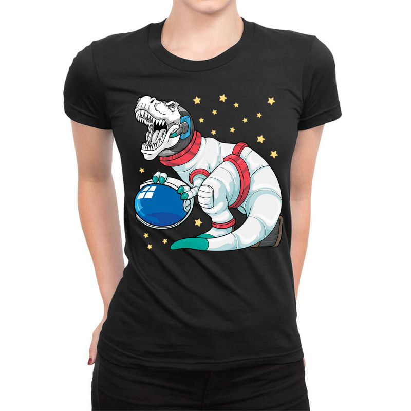 Astronaut Dinosaur T Rex Astro Space Stars Funny K Ladies Fitted T-Shirt by Ziz | Artistshot