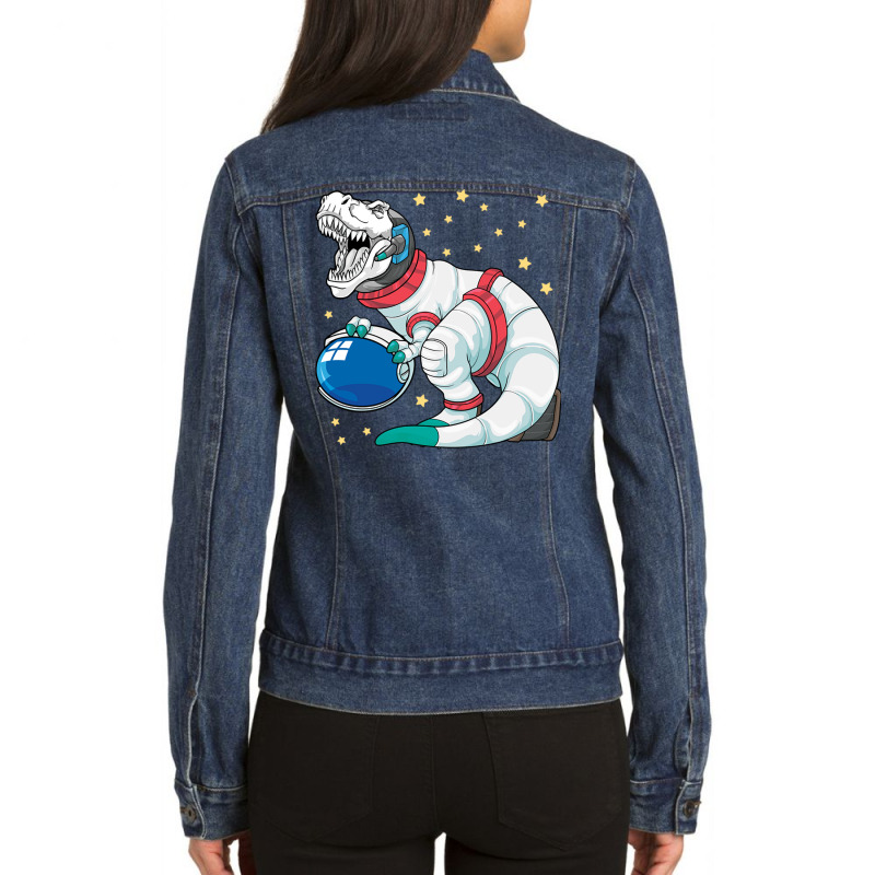 Astronaut Dinosaur T Rex Astro Space Stars Funny K Ladies Denim Jacket by Ziz | Artistshot