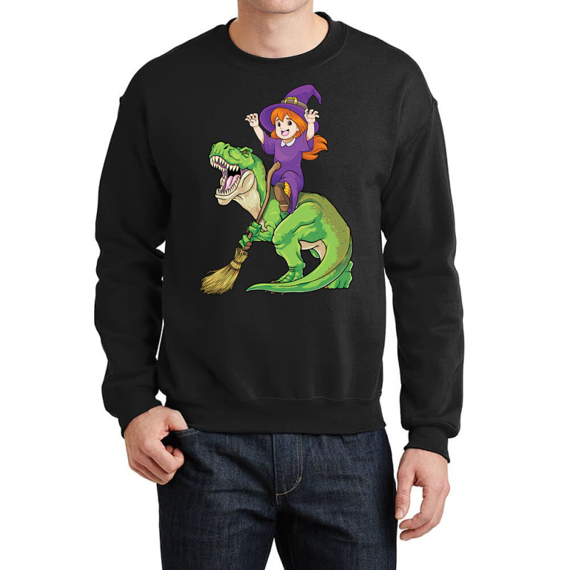 Witch Riding T Rex Dinosaur Spooky Halloween Costu Crewneck Sweatshirt | Artistshot