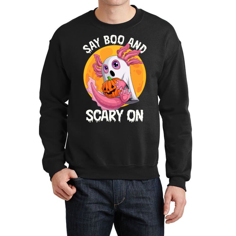 Say Boo And Scary On Axoltol Ghost Halloween Costu Crewneck Sweatshirt | Artistshot