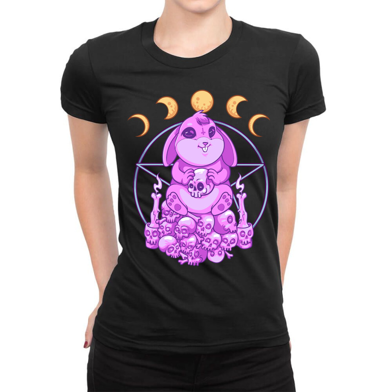 Pastel Goth Satanic Rabbit Witchy Skull Aesthetic Ladies Fitted T-Shirt by Ziz | Artistshot