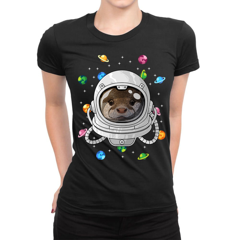 Otter Astronaut Animal Deep In Space Cosmic Univer Ladies Fitted T-Shirt by Ziz | Artistshot