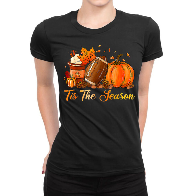 Pumpkin Spice Football Tis The Season Ladies Fitted T-Shirt by Cormier Curtin | Artistshot