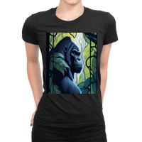 Majestic Stained Glass Gorilla In Jungle Ladies Fitted T-shirt | Artistshot