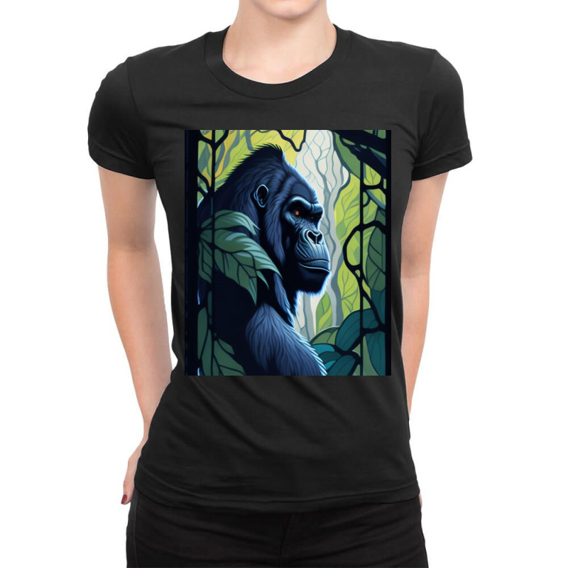 Majestic Stained Glass Gorilla In Jungle Ladies Fitted T-Shirt by CanadianWilds | Artistshot