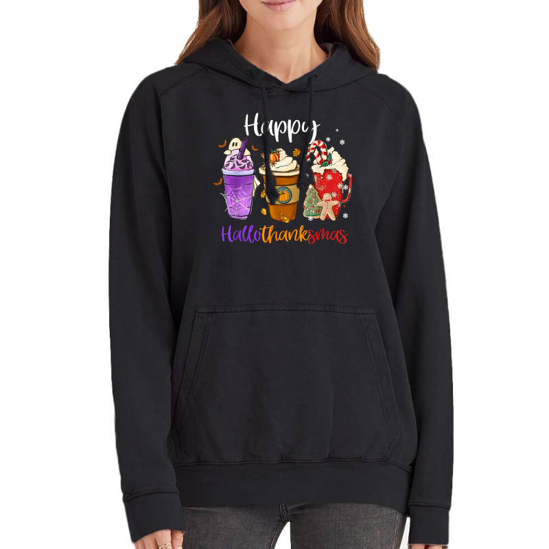 Happy Hallothanksmas Coffee Latte Halloween Thanks Vintage Hoodie | Artistshot