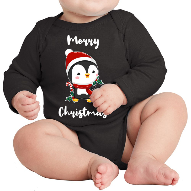 Merry Christmas Penguin For Christmas Season Trend Long Sleeve Baby Bodysuit by queerappear | Artistshot