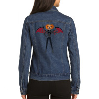 Colorful Illustration Of A Man With A Pumpkin Head Ladies Denim Jacket | Artistshot