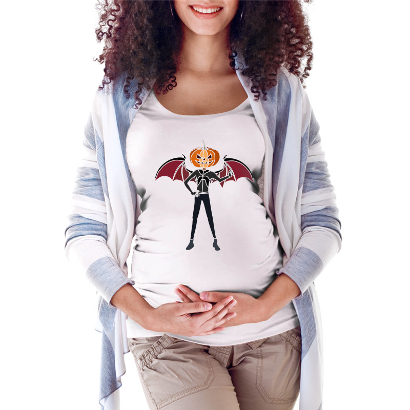 Colorful Illustration Of A Man With A Pumpkin Head Maternity Scoop Neck T-shirt by selos47 | Artistshot