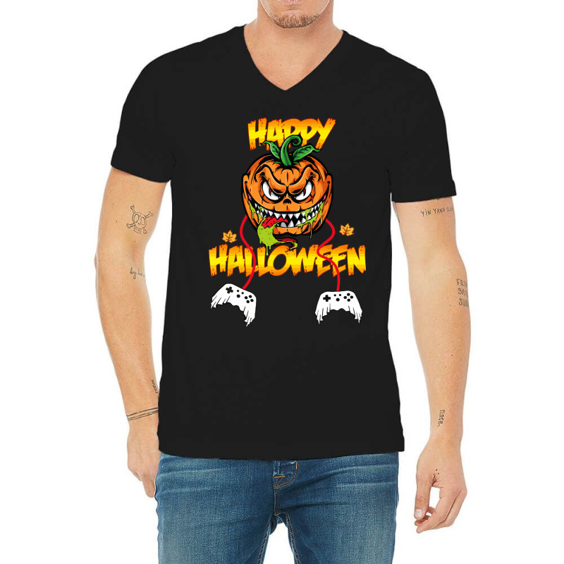 Ghosts Controller Halloween V-Neck Tee by Syakiya | Artistshot