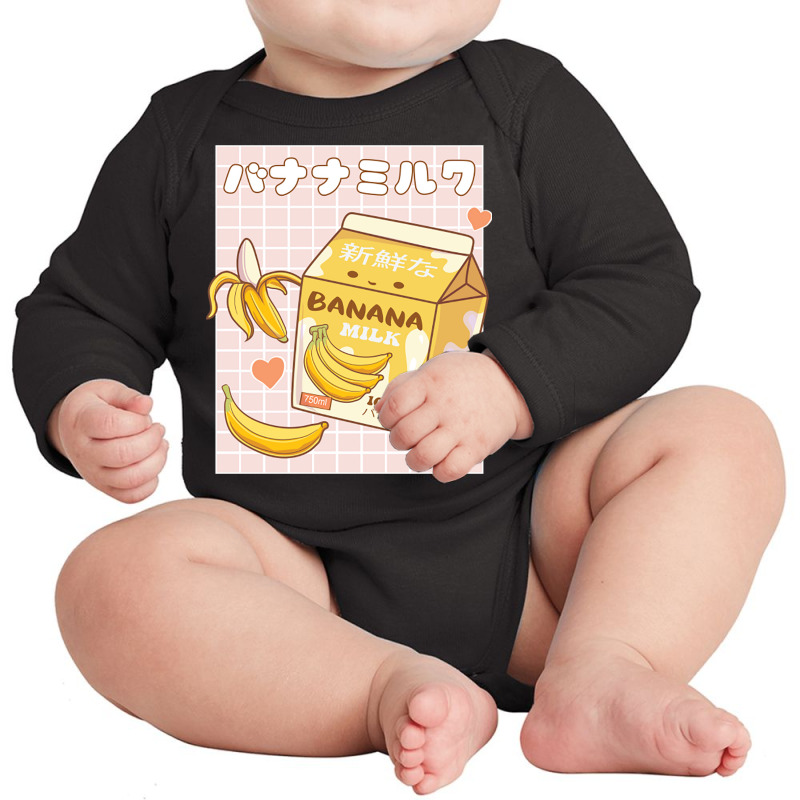 Japanese Kawaii Banana Milk Shake Carton Pastel Go Long Sleeve Baby Bodysuit by Ziz | Artistshot