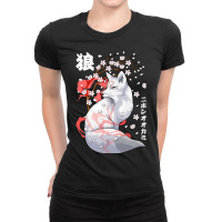 Floral Japanese Wolf Japan Art Otaku Cherry Blosso Ladies Fitted T-shirt | Artistshot