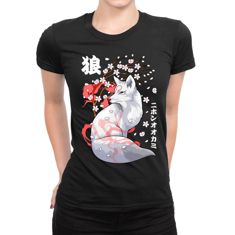 Floral Japanese Wolf Japan Art Otaku Cherry Blosso Ladies Fitted T-Shirt by Ziz | Artistshot