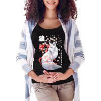 Floral Japanese Wolf Japan Art Otaku Cherry Blosso Maternity Scoop Neck T-shirt | Artistshot