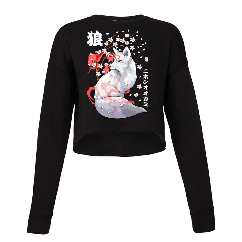 Floral Japanese Wolf Japan Art Otaku Cherry Blosso Cropped Sweater by Ziz | Artistshot