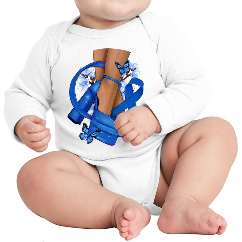 Colon Cancer Diva Blue Ribbon Long Sleeve Baby Bodysuit | Artistshot