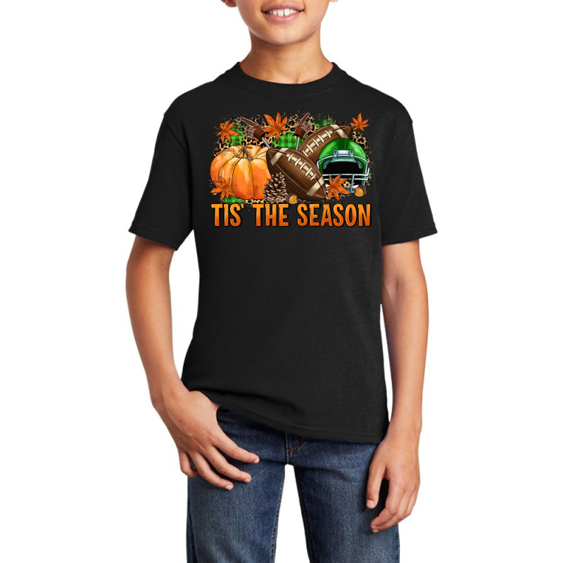 Tis' The Season Football Green Helmet Basic Youth T-shirt by NancyCooperArtShop | Artistshot