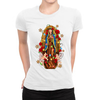 Christmas Our Lady Of Guadalupe With Angels Ladies Fitted T-shirt | Artistshot