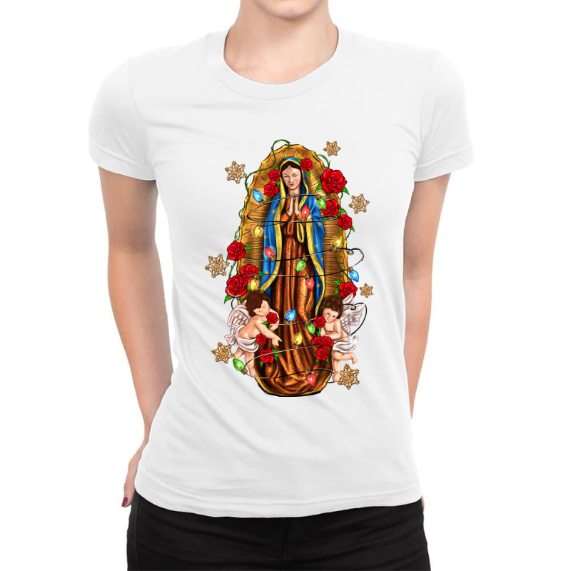 Christmas Our Lady Of Guadalupe With Angels Ladies Fitted T-Shirt by Neo Western | Artistshot