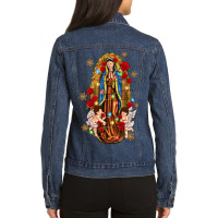 Christmas Our Lady Of Guadalupe With Angels Ladies Denim Jacket | Artistshot