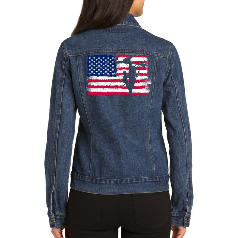 Lineman S School Tribute Tee Electric Cable Patrio Ladies Denim Jacket by binly | Artistshot