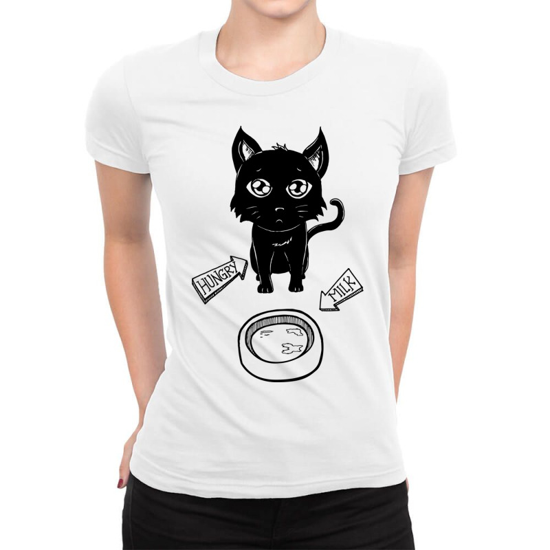 Cute   Funny Hungry Cat Kitty Waiting For Milk Ladies Fitted T-Shirt by the perfect present | Artistshot