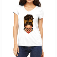 Light Skin Afro Messy Bun Leopard Bow Women's V-neck T-shirt | Artistshot