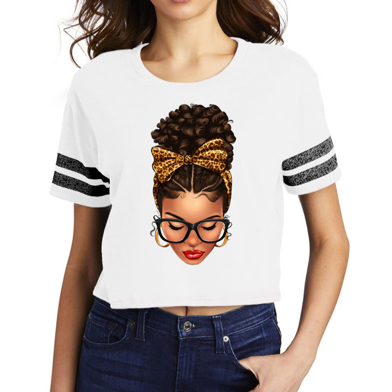 Light Skin Afro Messy Bun Leopard Bow Scorecard Crop Tee | Artistshot