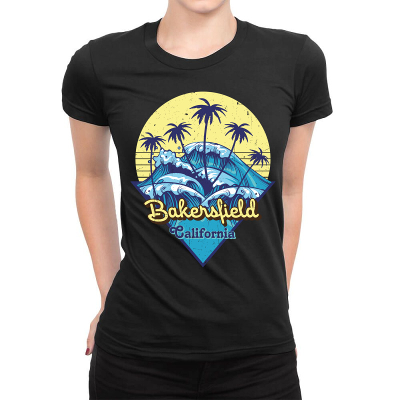 Bakersfield   California State,retro Beach Design Ladies Fitted T-Shirt by RozakArt | Artistshot