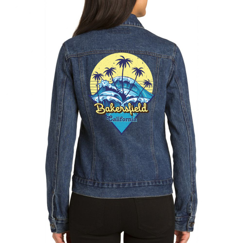 Bakersfield   California State,retro Beach Design Ladies Denim Jacket by RozakArt | Artistshot