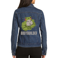 Bodybuilder Frog Ladies Denim Jacket | Artistshot