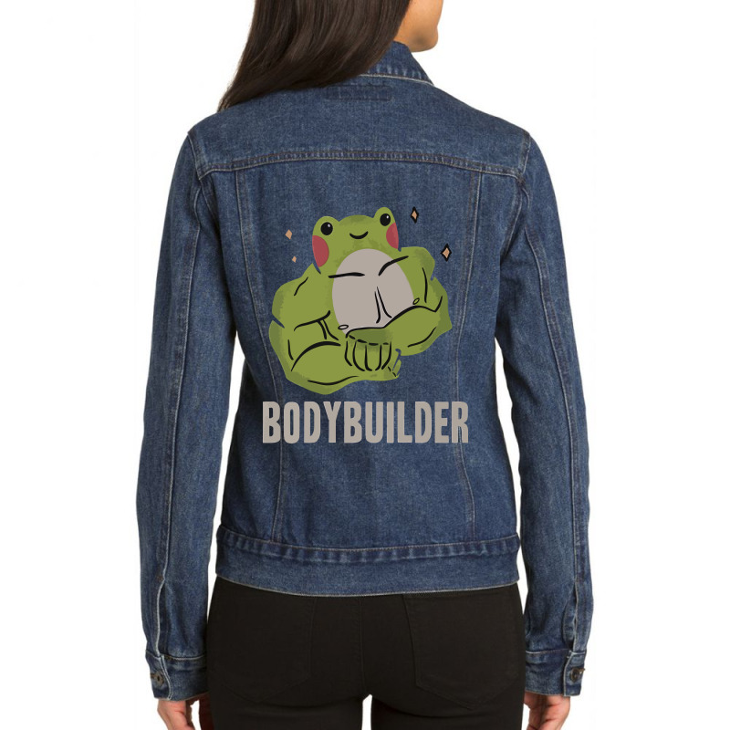 Bodybuilder Frog Ladies Denim Jacket by avitendut | Artistshot