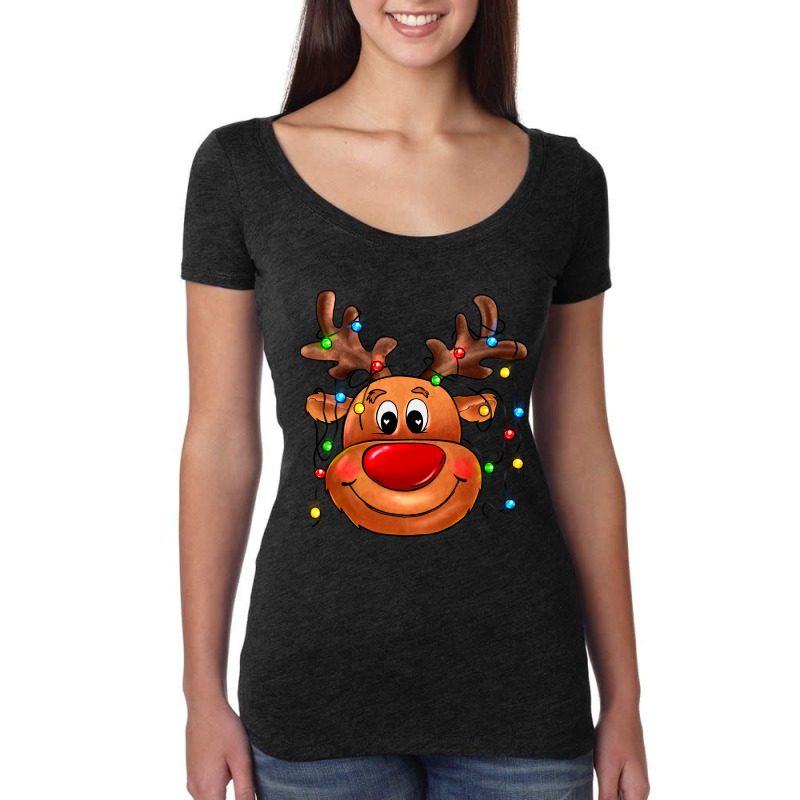 Reindeer With Christmas Lights Women's Triblend Scoop T-shirt by afrowomandigitalshop@gmail.com | Artistshot