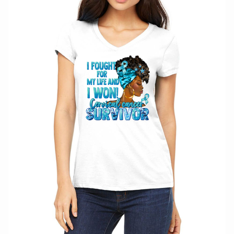 Cervical Cancer Survivor Black Woman Women's V-Neck T-Shirt by afrowomandigitalshop@gmail.com | Artistshot