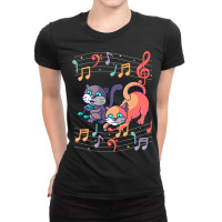 Cute Cat Kitty Playing Music Note Clef Musician Ar Ladies Fitted T-shirt | Artistshot