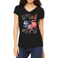 Cute Cat Kitty Playing Music Note Clef Musician Ar Women's V-neck T-shirt | Artistshot