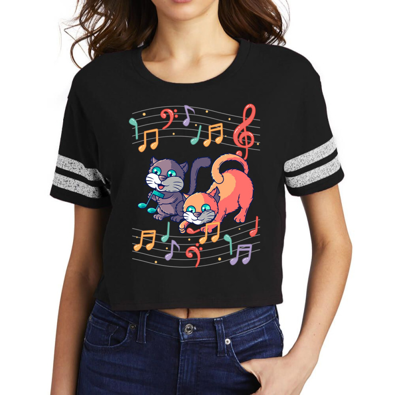 Cute Cat Kitty Playing Music Note Clef Musician Ar Scorecard Crop Tee by Ziz | Artistshot