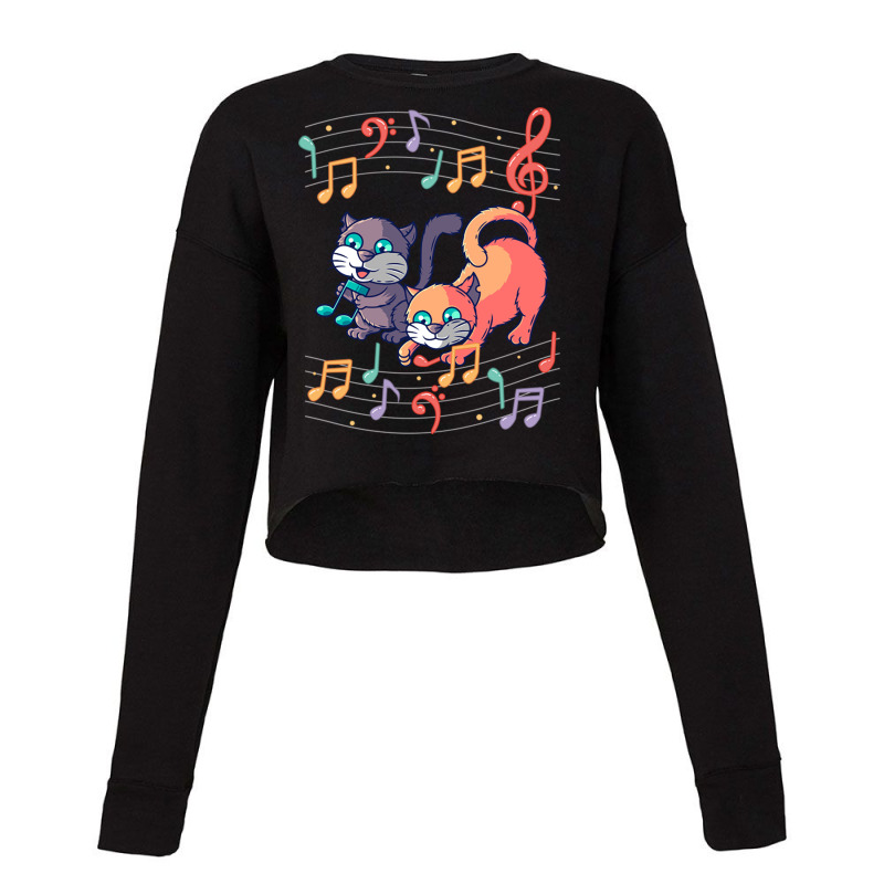 Cute Cat Kitty Playing Music Note Clef Musician Ar Cropped Sweater by Ziz | Artistshot