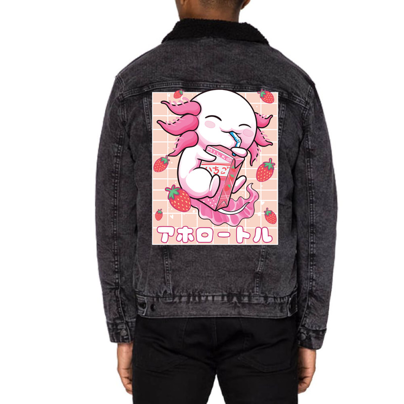 Axolotl Pastel Goth Strawberry Milk Shake Anime Ae Unisex Sherpa-Lined Denim Jacket by Ziz | Artistshot