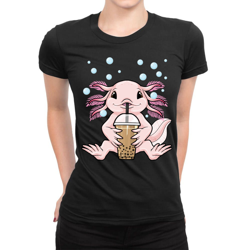 Axolotl Bubble Tea Kawaii Axolotl Milk Tea Boba Te Ladies Fitted T-Shirt by Ziz | Artistshot